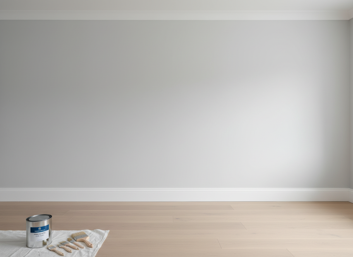 Freshly painted interior wall and skirting showing crisp decorating work.